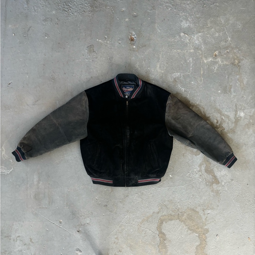 Vintage Men's Black and Gray Varsity Jacket